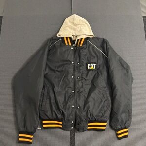 Vintage Tonkin Caterpillar CAT Hooded Bomber Jacket Black Nylon Quilted Mens M